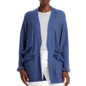 Kobi Halperin Skylar Wool Fringe-Trim Sweater sz M Blue Melange